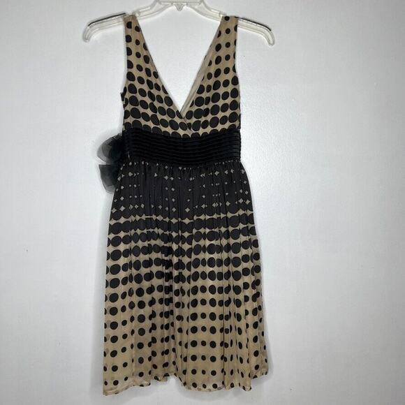 Burlapp Women's Polka Dot Beige and Black V-Neck Dress with Tulle Bow Detail 0 - Picture 9 of 11